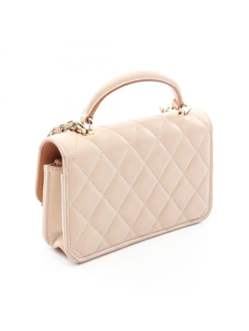 Chanel Shoulder Bag Quilted Beige Lambskin Phone Case Chain Wallet